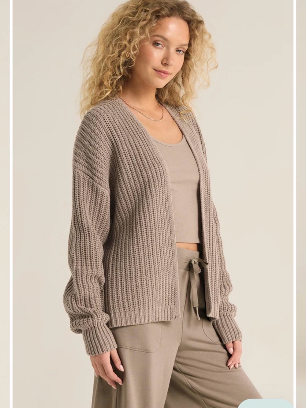 Z SUPPLY WOMEN’S SUTTON RIB CARDIGAN SIZE XS IN HEATHER TAUPE / CABLE KNIT